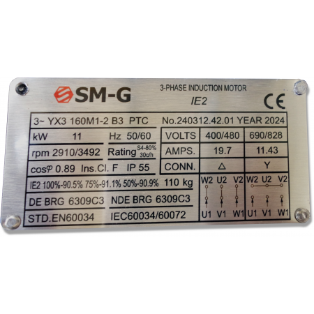 SILNIK ELEKTRYCZNY 11kW 400/690V 2910 obr 3FAZOWY